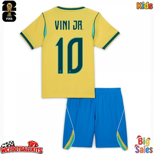 Brazil Vinicius Junior #10 Replica Home Stadium Kit for Kids World Cup 2026 Short Sleeve (+ pants)